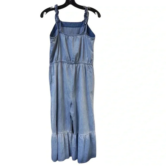 SEQUAN HEARTS Chambray Tiered Crop Leg Jumpsuit size XL - Picture 3 of 5